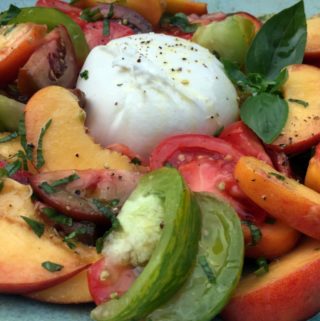 Burrata with Heirloom Tomatoes, Peaches and Basil